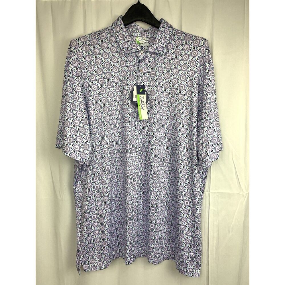 NWT TailorByrd Performance Golf Shirt Polo Lilac Print SPF 30 XXL MSRP $80